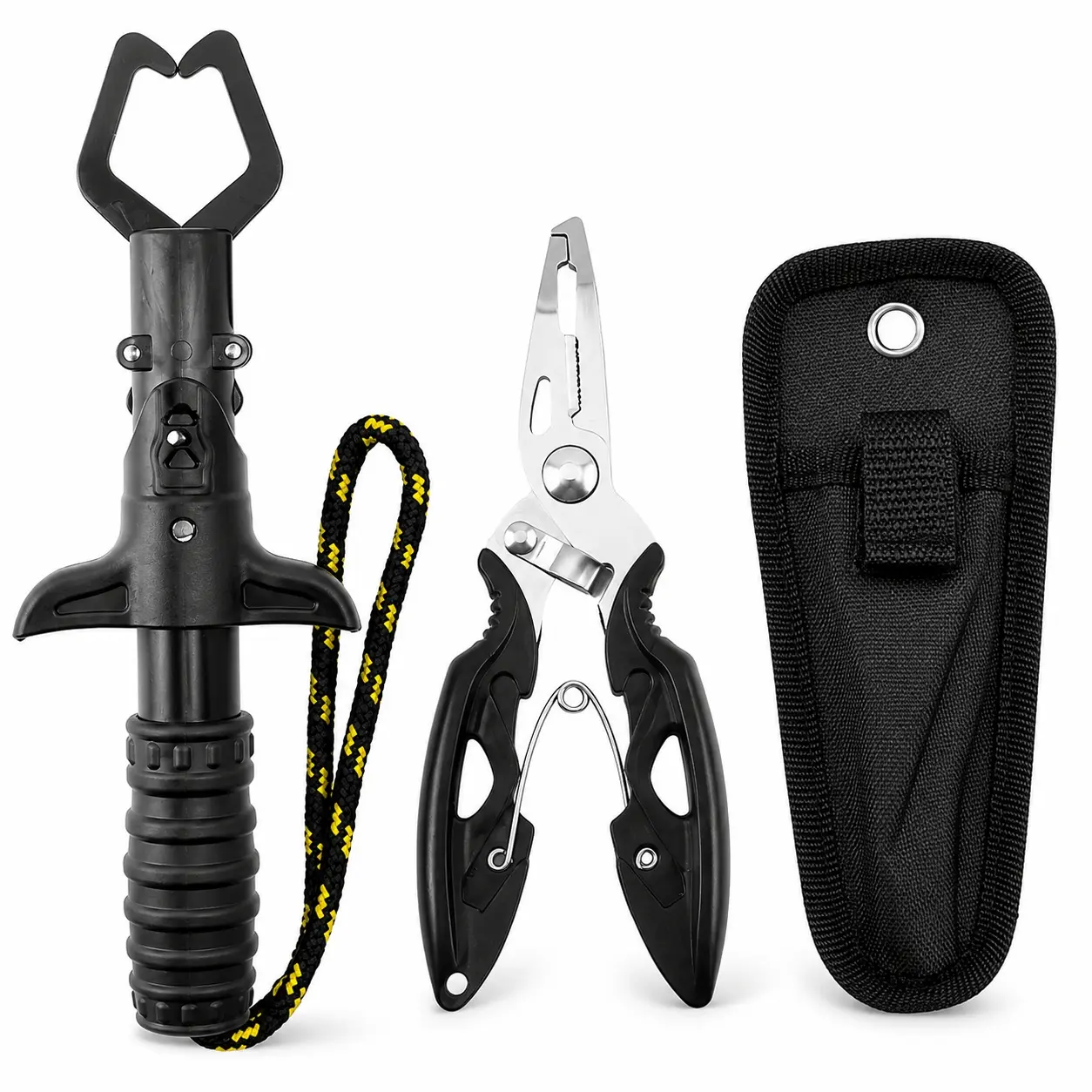 2-In-1 fishing tool set, fish mouth clip and multi-functional stainless steel fishing pliers, labor-saving fish clip with protective case, professional fishing tool for freshwater and seawater environments