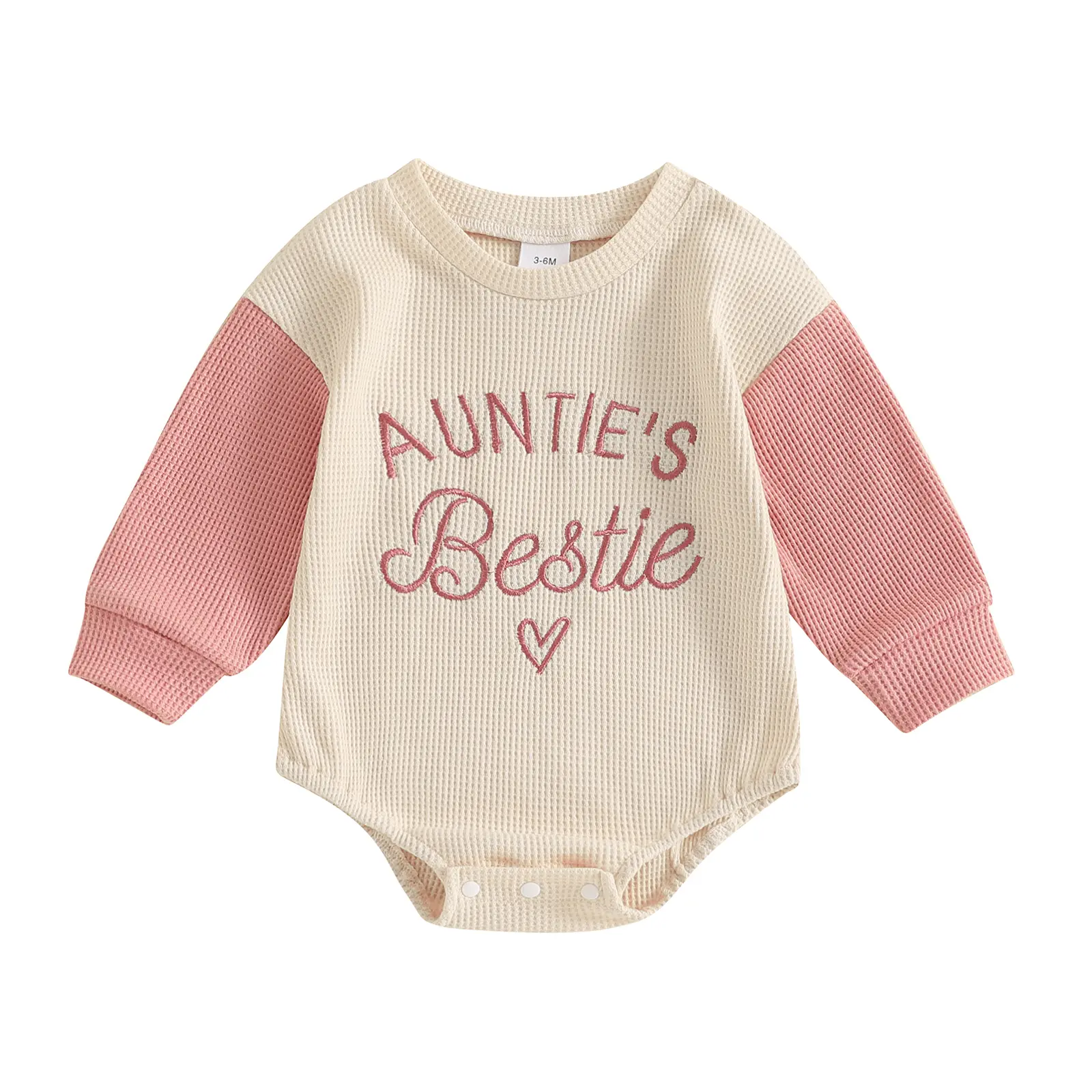 Newborn Baby Girl Auntie's Bestie Romper Long Sleeve Letters Embroidery Waffle Bodysuit Onesie Fall Winter Outfit