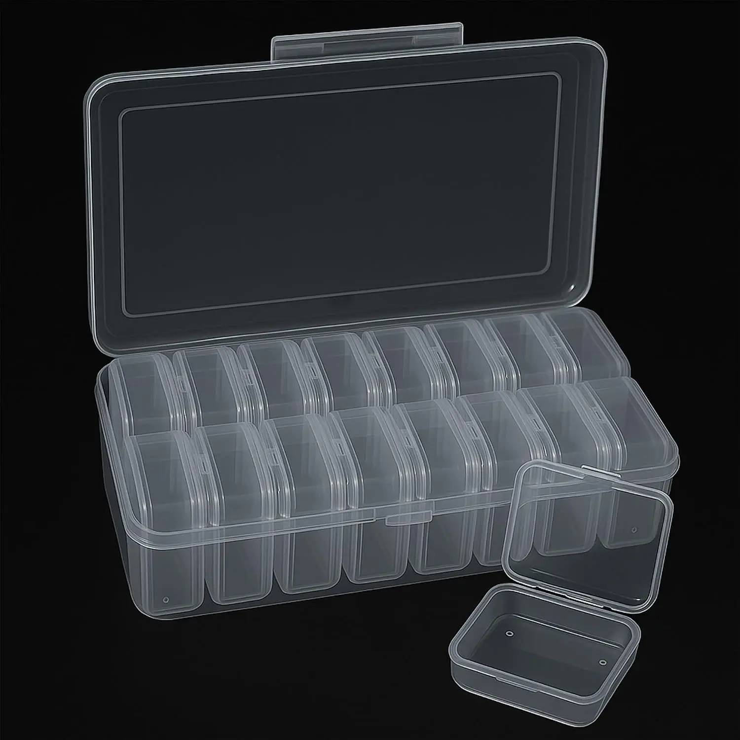 Clear Plastic Organizer Box 18 Pack-Multi Sized Containers with  for Beads,Crafts,Small Items,Stackable,Clear Storage Solution  and Office Organization,Craft ,Bead Storage