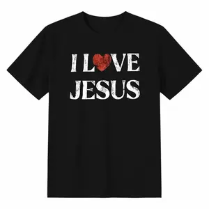 Vintage I Love Jesus Print Short Sleeve T-Shirt Menswear Top Women's Letter Print Round Neck Tee Perfect GiftMen, Perfect Gift Streetwear Crewneck Black Casual tshirt