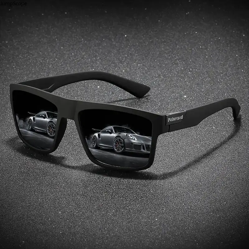 Classic Square Unisex Sunglasses, Black Frame with Polarised Gray Lens, UV Protection Driving Eyewear for Travel, Sports & Outdoor Sports Eyewear Accessories, Polarised Lens
