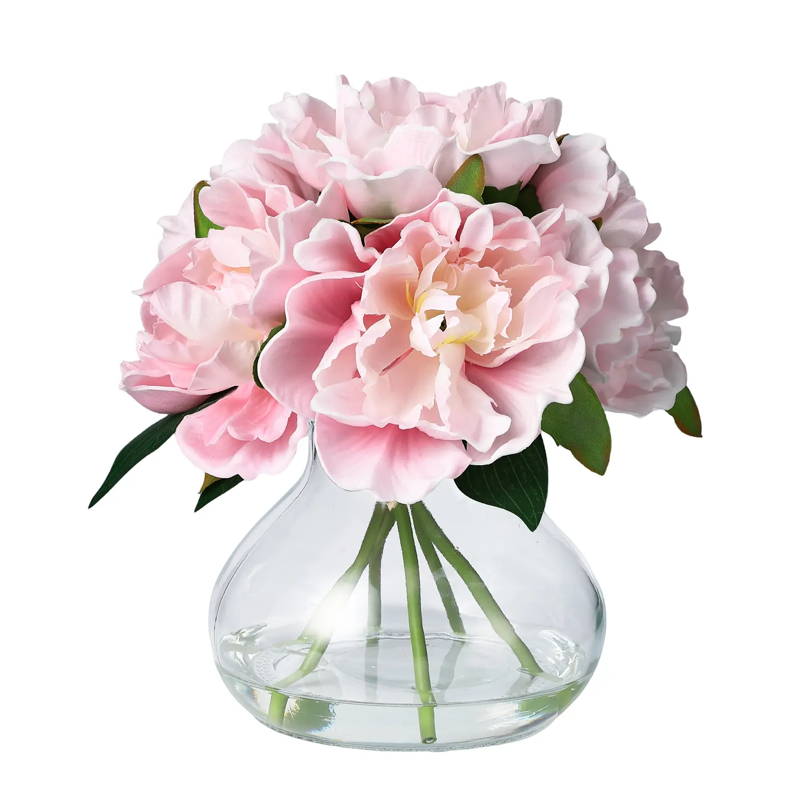 Realistic Silk Peony & Calla Floral Artificial Flower Arrangement in Glass Vase with Faux Water