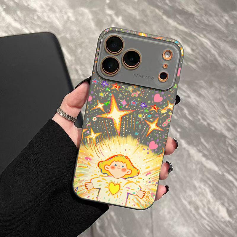 Starlight Angel Phone Case, Aesthetic Dopamine Ins Style Cover for iPhone 17 16 15 14 13 12 Pro Max Plus, Ultra Skin-Friendly Touch, All-Inclusive Lens Protection, Fairy Tale Angel Gift for Her, Trendy Sparkly Case