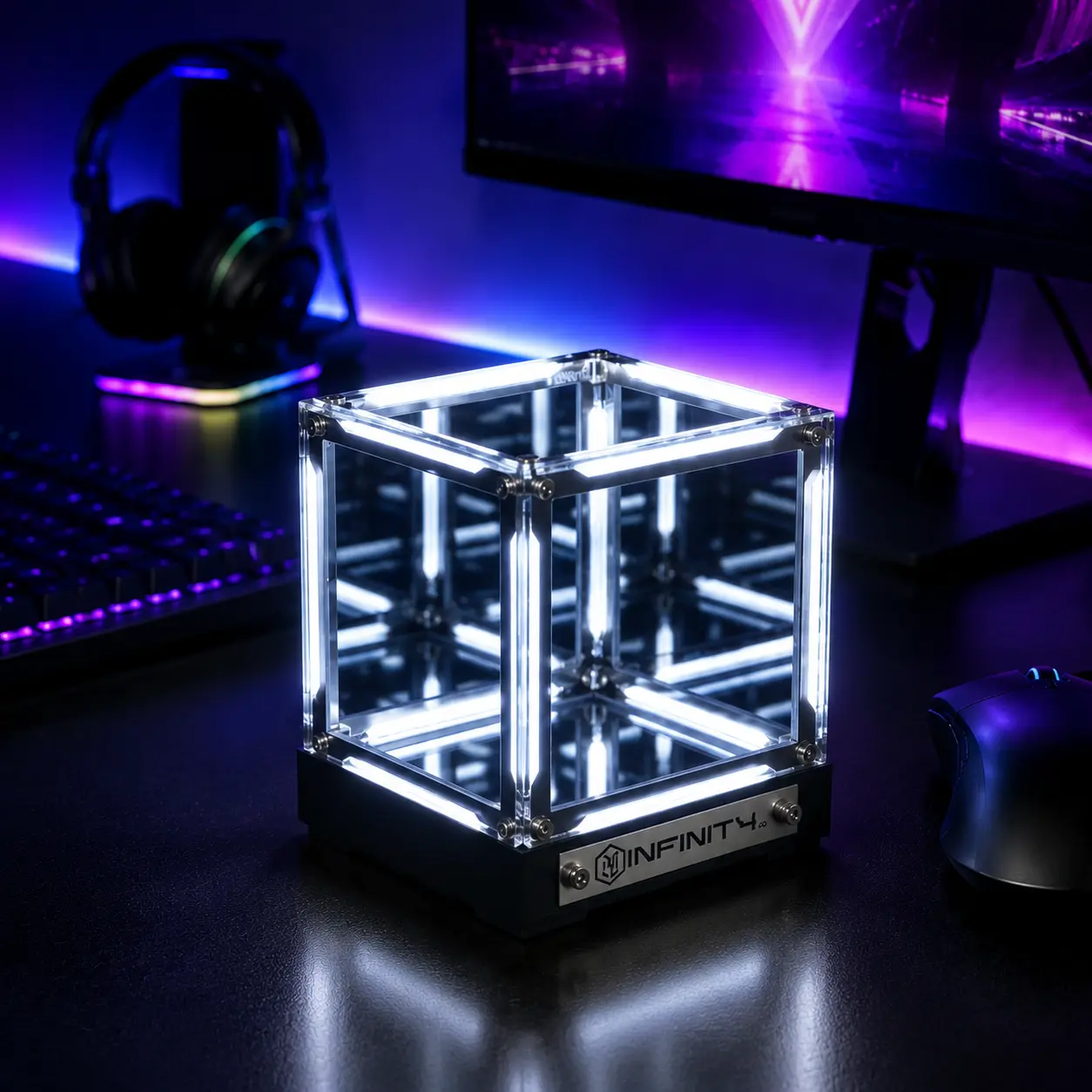 Endless Portal 4D Infinity Mirror Cube Light, 2000mAh Rechargeable Touch Dimmable Abyss Lamp, USB-C Sci-Fi LED Desk Light for Gaming Room, Bedroom & Futuristic Decor