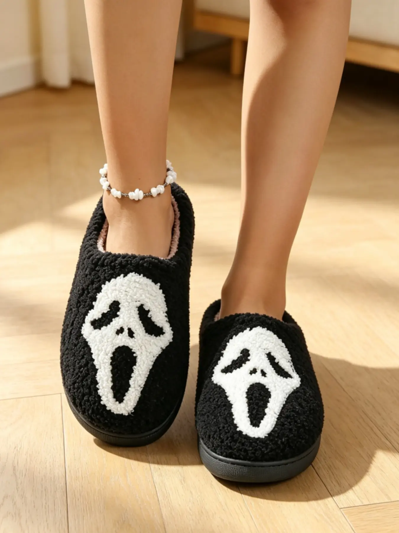 Women's Halloween Theme Slippers, Soft Plush Thick Sole, Silent Anti-Slip, Comfortable Indoor Footwear, All Seasons, Modern Style