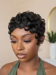 Human Hair Pixie Wig, Short Curly Pixie Cut Wig, Wig, Pixie Cut Wig, for Women Daily Party Cosplay Use