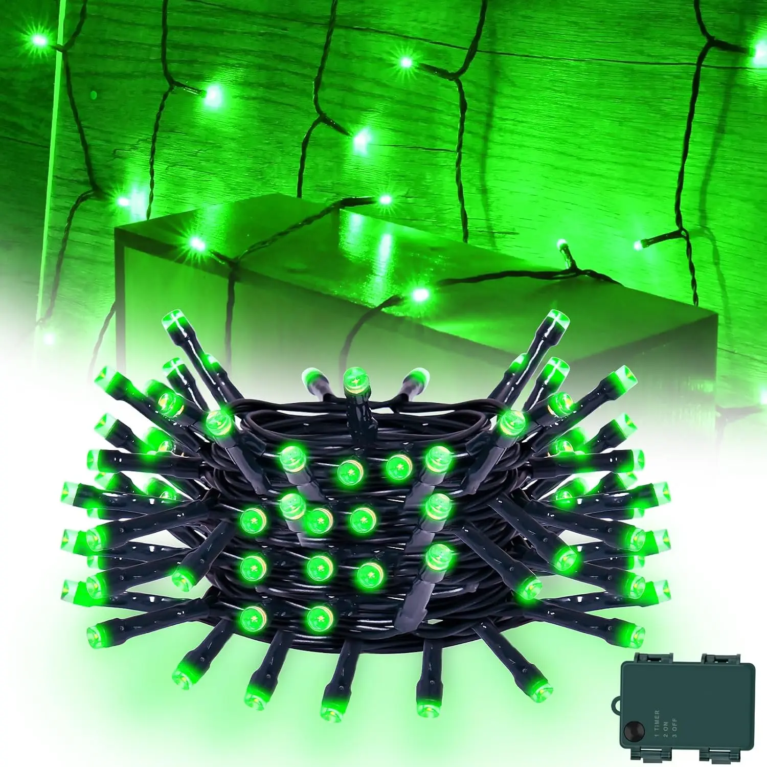 Green String Lights Battry Operated with Timer , Halloween String Lights for Outside 16.4ft 50LED Indoor Outdoor Halloween Decorations Garland Party Patio Garden Yard
