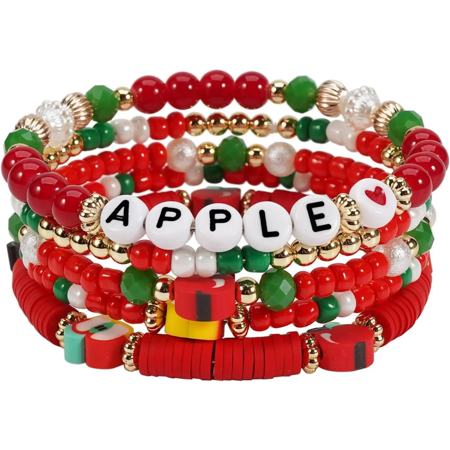 Bohemian Cute Fruit Banana Cherry Strawberry Pineapple Mango Polymer Clay Beaded Stackable Stretch Bracelets