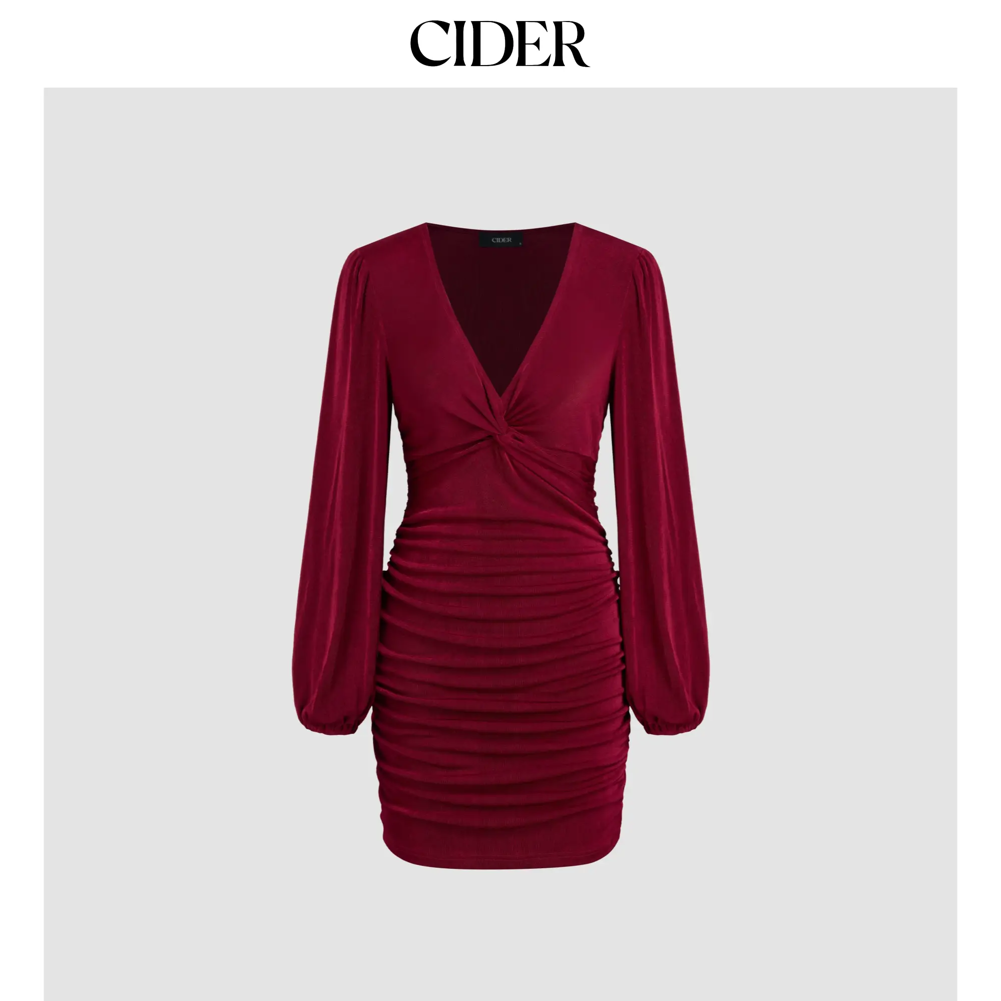 Cider [size 0-10] V-neck Solid Twisted Ruched Long Sleeve Mini Dress SummerFinds