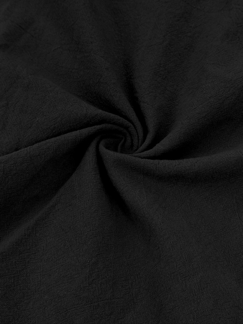 Men's Lightweight Breathable Linen Shirt, Drawstring Collar, Unique Design, Casual Plain Long Sleeve Polo, Perfect for Daily Commute Spring Fall Men's Clothing