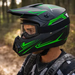 Motocross Helmet, Full Face Design & Aggressive Green Graphic, Adult Dirt Bike Helmet, For Men Off-Road Trail Riding & MX Racing, Lightweight Shockproof Impact-Resistant Ventilated Secure Fit