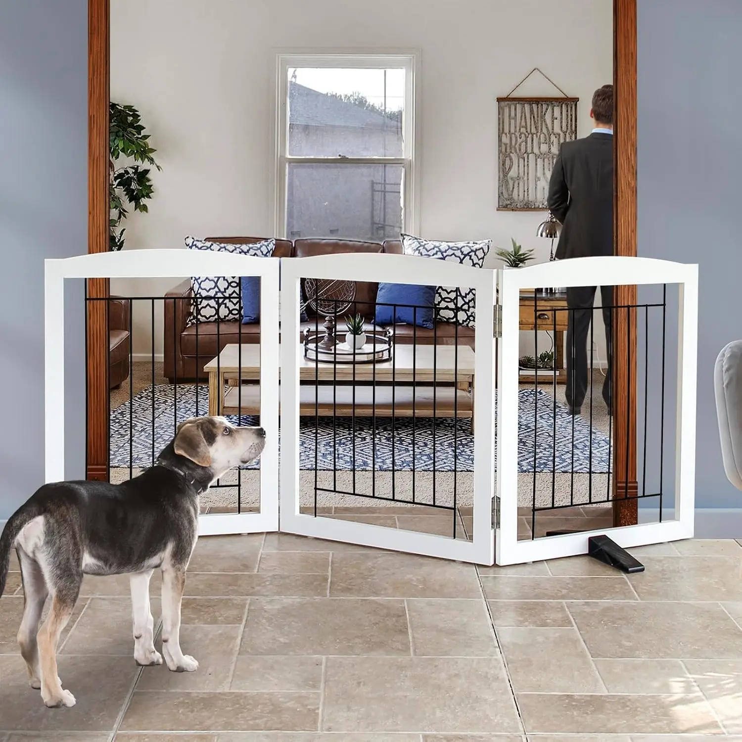 White 24-in Height 3-Panel Sturdy Wood Freestanding Indoor Fence, Foldable Dog Gate with Support Feet for Doorways, Stairs, Hallways, Foldable Gate, Extra Wide