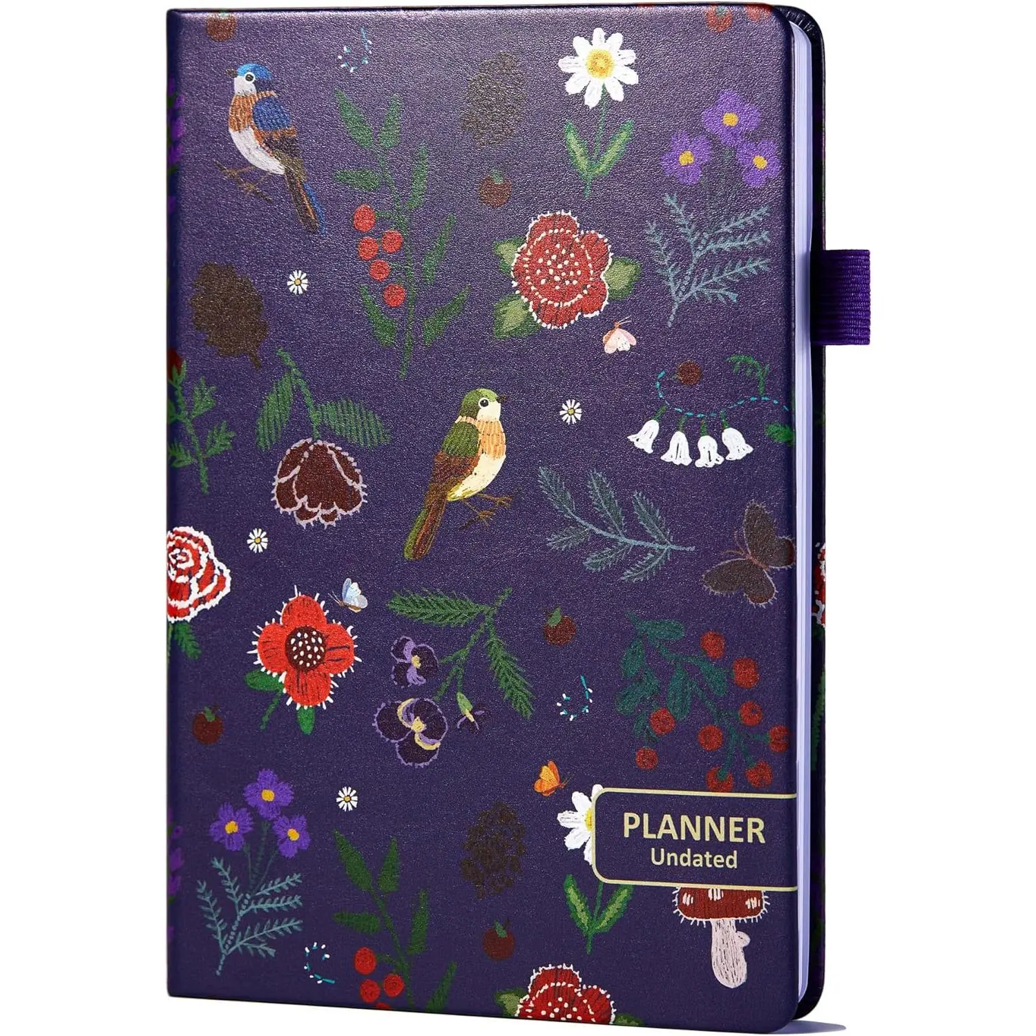 Undated Weekly and Monthly Planner with Adhesive Tabs, A5 Dateless Academic Planner for Women & Men Daily Planning, Hardcover Leather  In  Planner for  School Work Organizer (Birds)
