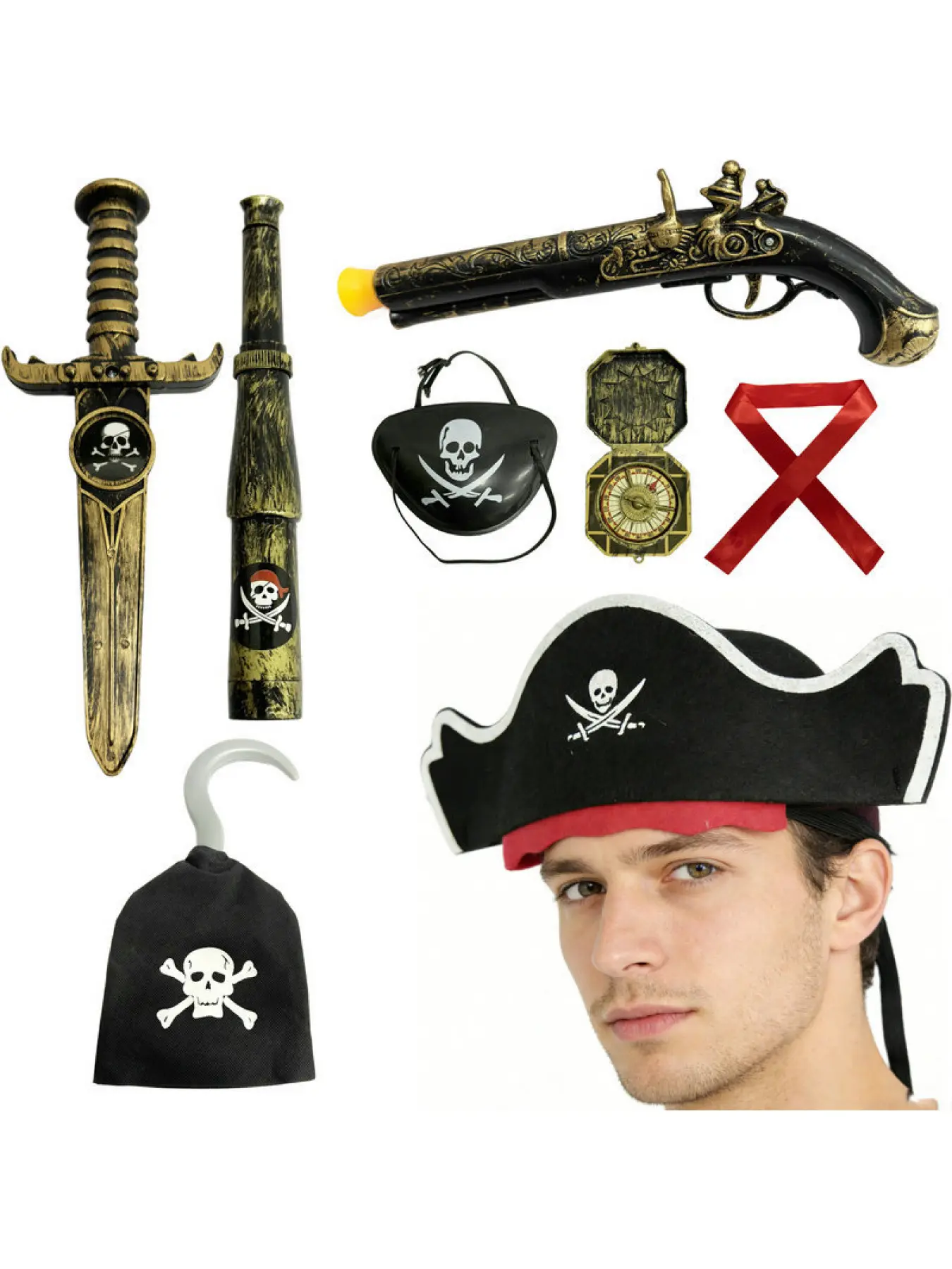 Pirate accessories, pirate swords, guns, pirate hats, headwear, plastic eye masks, pirate captain accessories, COS, you are the most special and eye-catching focus