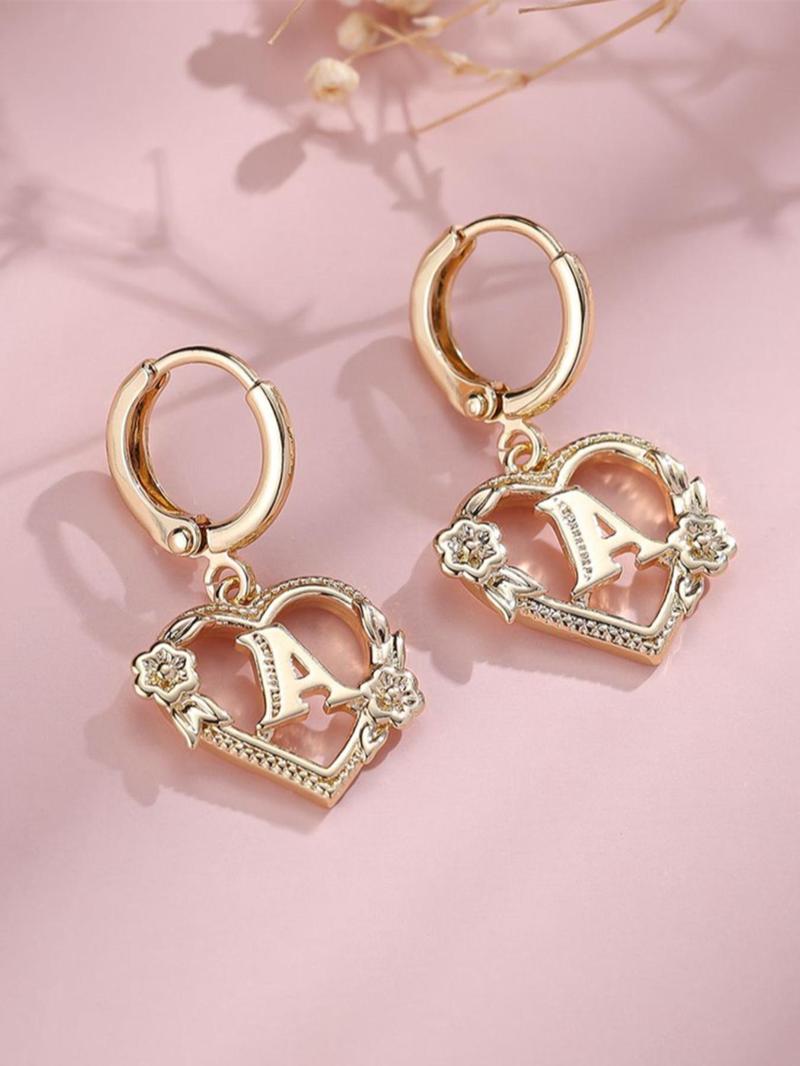 Fashionable Heart & Flower Design Dangle Earrings, Heart Shaped Earrings, Letter Design Drop Earrings for Women, Trendy All-match & Exquisite Jewelry for Birthday Gift