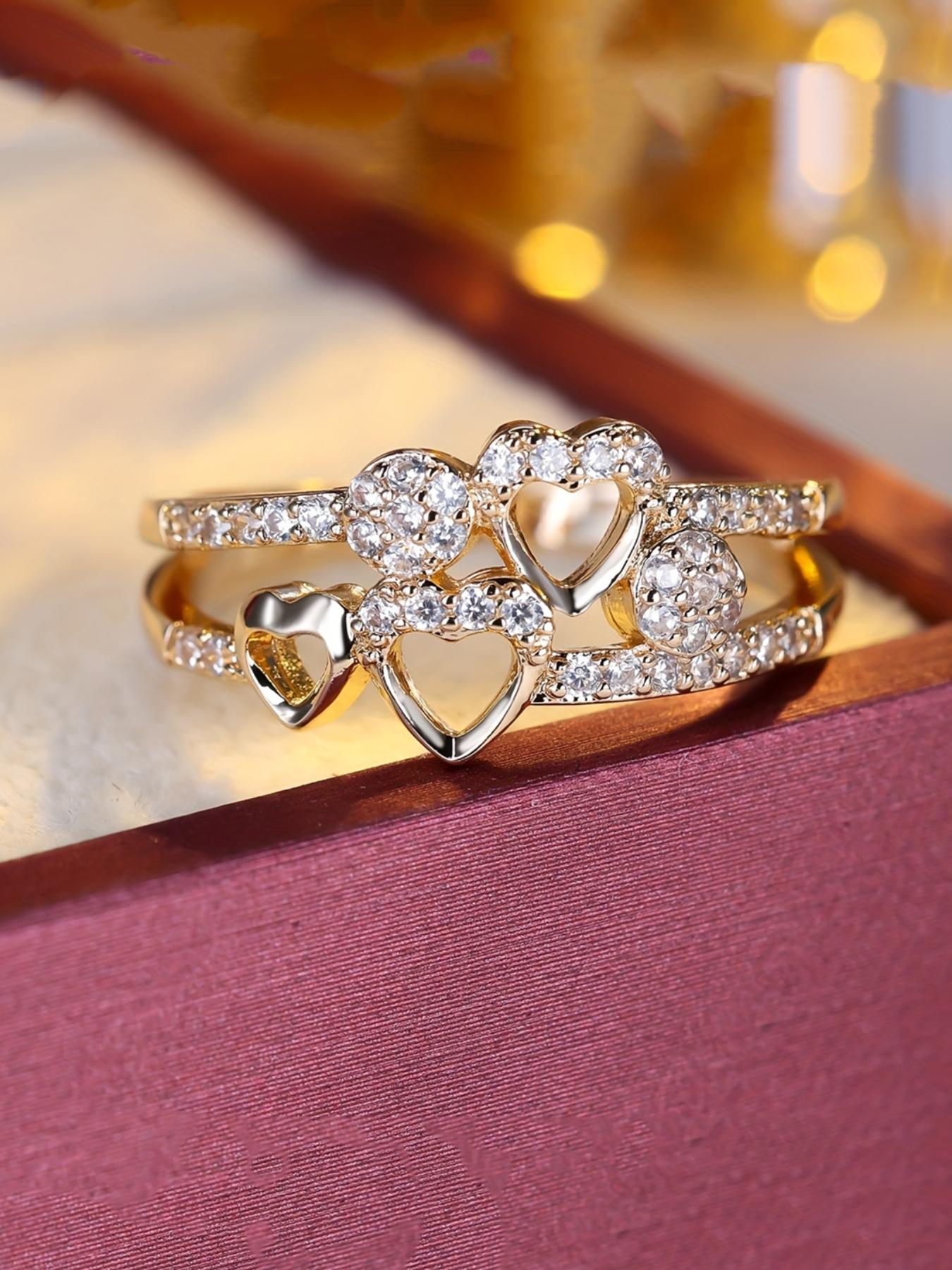 Women's Elegant Rhinestone Decorated Heart Design Ring, Trendy Jewellery Accessories, Exquisite Trendy Ring, Fashionable Jewelry for Women As Engagement & Wedding Anniversary Gift, Heart Shaped Ring