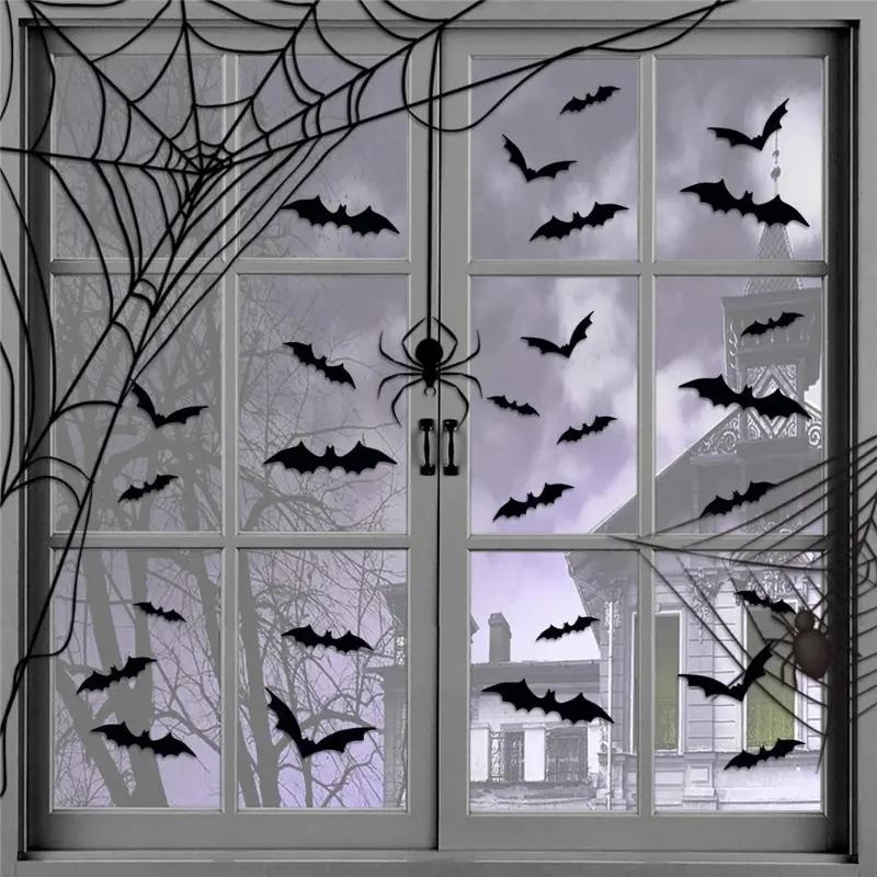 Bat Shaped Wall Sticker, 60pcs/set 3D Bat Wall Decal, Halloween Wall Art Decoration for Home Living Room Bedroom Hotel School
