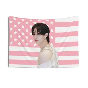 2D Flat - 2D Flat - 1pc SKZ Kpop Concert Banner | Pink American Flag Design with Bang Chan Visuals, Durable Polyester Fabric, No Electricity Needed, Perfect for SKZ Kpop Fans & Home Decor, Fan Merchandise, Vibrant Print Quality