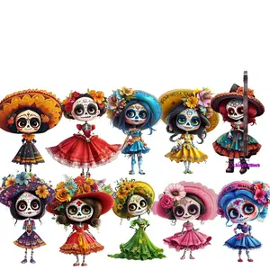 10pcs Halloween Day 2D Flat Wooden Hanging Decorations, Party Home Office Decoration, Halloween & Dia De Los Muertos Theme Ornaments