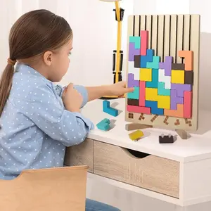 Wooden Tetris Puzzle STEM Board Game, for 3 4 5 6 7 8 Year Old Kids Toddlers Boys Girls Premium Tangram Jigsaw Brain Teaser Geometry Color Cognitive Learning Toy Birthday Gift 2026 New