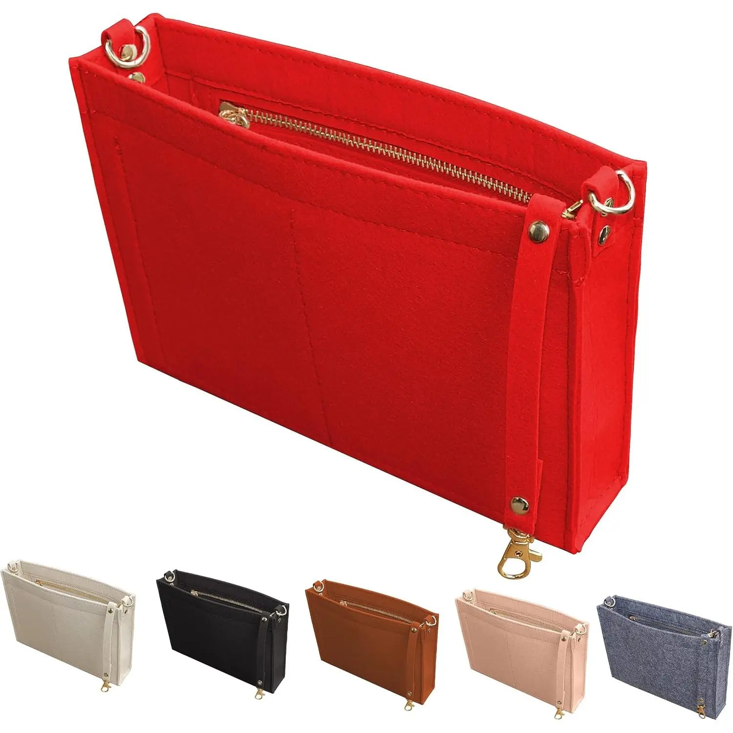 Felt Purse Insert Bag Organizer with Zipper And  Buckles,Handbag Organiser Insert fits Toiletry Pouch 19 26