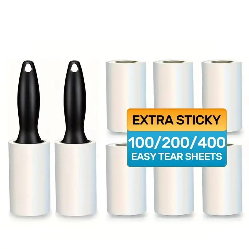 100/200/400 Sheets Super Lint Roller for Pet Hair Removal | Perfect Home Lint Removal Tool with Handle and Replacement Rolls, Manual Operation, Plastic Handle