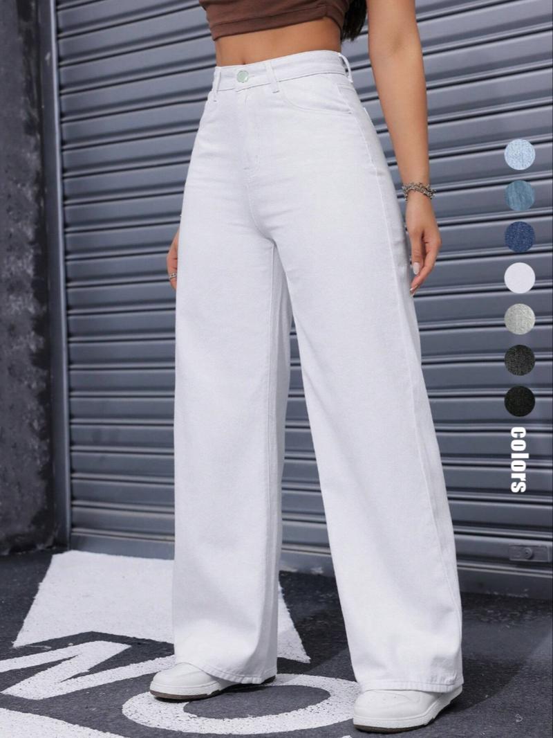 Women's Wide Leg Jeans, Fashionable Casual Denim Jeans for Daily Wear, Women Trousers for All Seasons, Denim Clothing