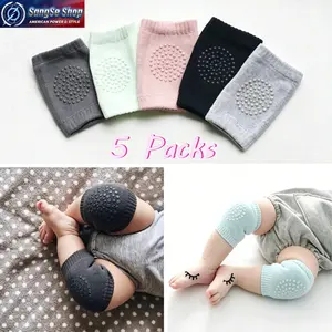 5-Pcs Baby Anti-Slip Knee Pads & Knee Socks Set, 1 Size, Soft Breathable Crawling Safety Protectors with Elastic Band, Plastic Non-Slip Support, Infant Leg & Elbow Cushion Warmers for Crawling, Walking Practice, Indoor Outdoor Daily Use