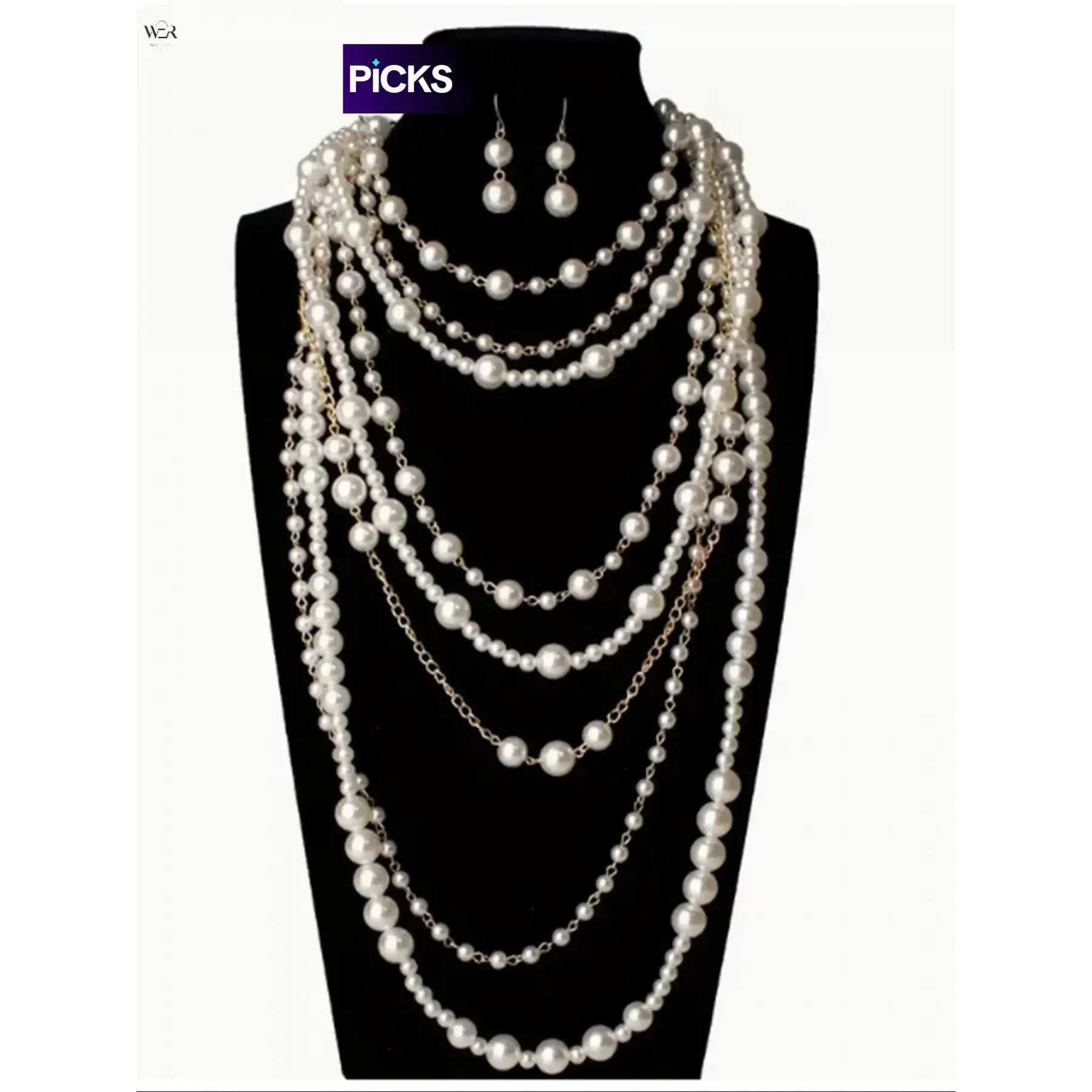 Multi-Layered Graduated Pearl Necklace & Drop Earring Jewelry Set, Vintage Chunky Faux Pearl Tiered Statement Jewelry for Wedding Banquet Bridal Evening Party Accessory