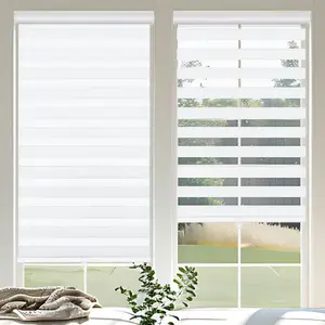 Cordless Zebra Roller Shades with Valance, 52" W x 72" H, Free Stop, Dual Layer Sheer Light Control Window Treatments for Day and Night Home Supplies