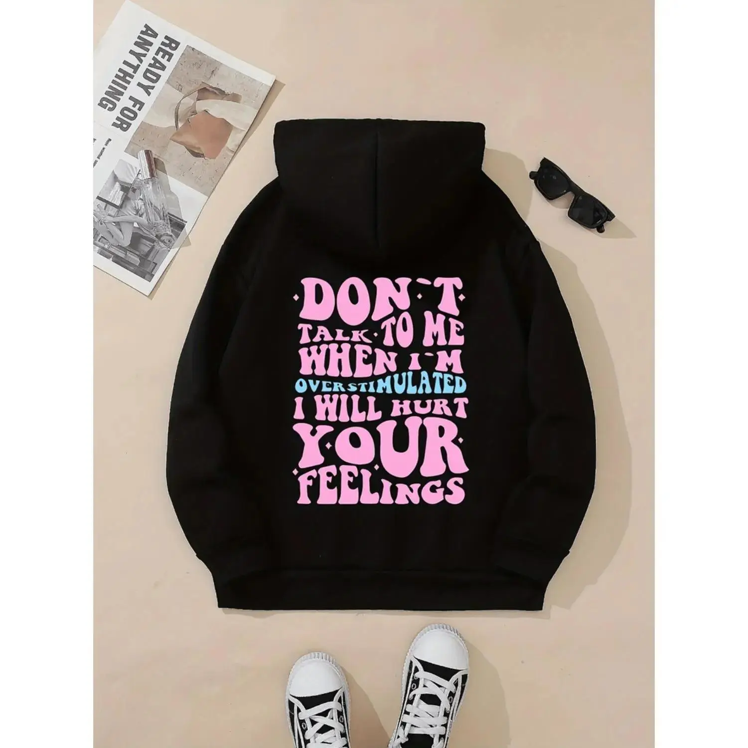 Women's Oversized Purple Graphic Hoodie Pink Lettering Print Pullover Sweatshirt Cozy Casual Streetwear Hoodie Kangaroo Pocket Long Sleeve Top Unisex Trendy Fall Winter Outfit Everyday Wear