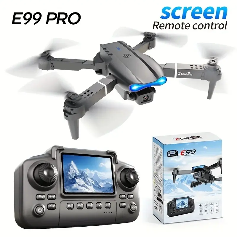 The upgraded 2026 E99PRO MAX drone features an in-screen remote control, dual batteries, and a foldable design. This drone is suitable for beginners and enthusiasts