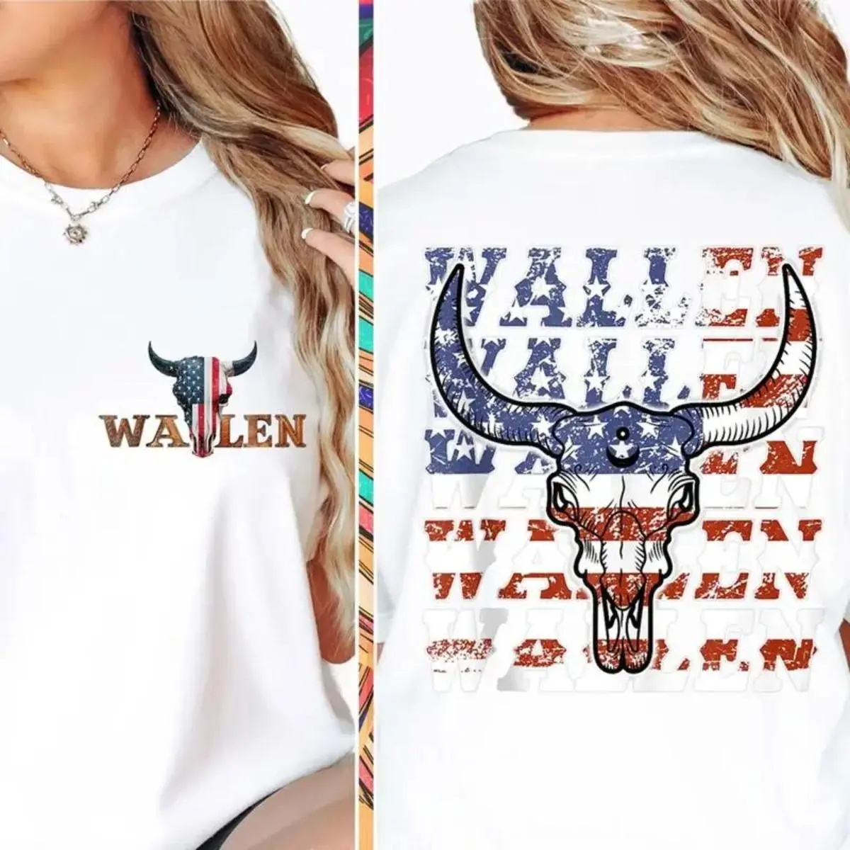 Women's Relaxed Fit 100% Cotton Patriotic Bull Skull Print T-Shirt, Round Neck Seamless Streetwear Tops, Comfortable Soft Clothes for 4th of July, Tshirt