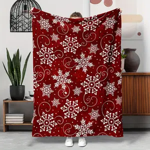 1Pc Christmas Themed Snowflake Pattern Flannel Blanket, Printed With White Snowflakes, Scrollwork, And Other Decorative Elements, Throw Blanket, A Daily Holiday Gift Blanket For Parents/Friends/Brothers/Best Friends, Etc.