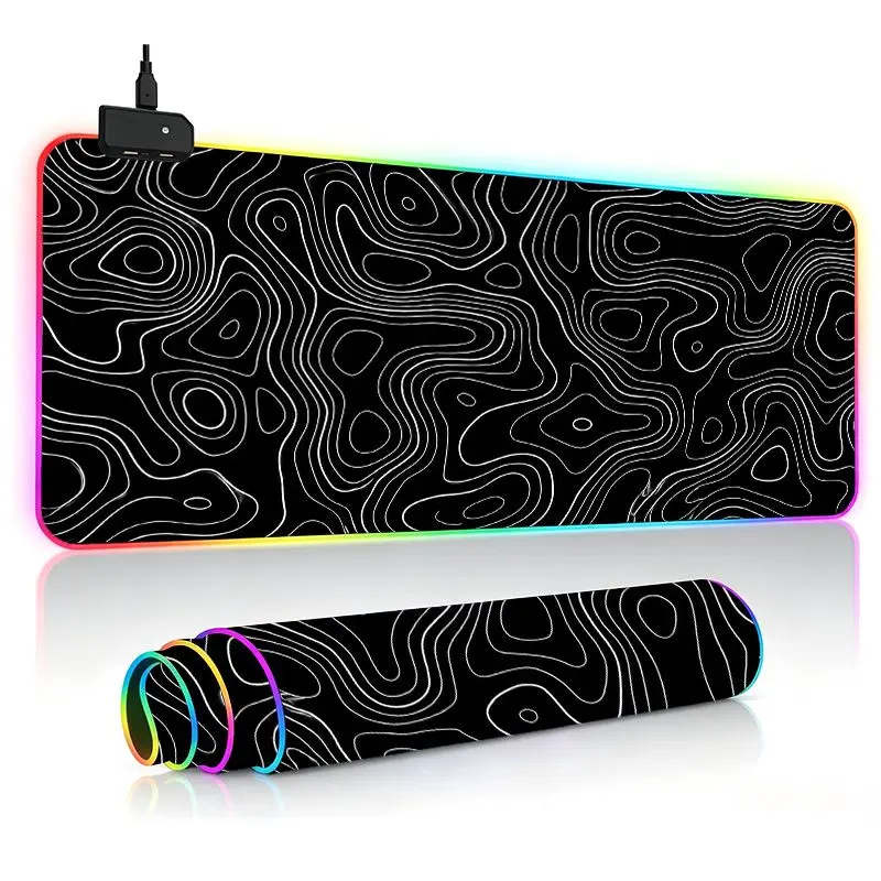 Topographic Extra Large Gaming Mouse Pad, Extra Thick Non-Slip Rubber Base, RGB Extended Keyboard Mat for PC/Laptop, Esports, Office, Streaming, Gaming Extended Mousepad