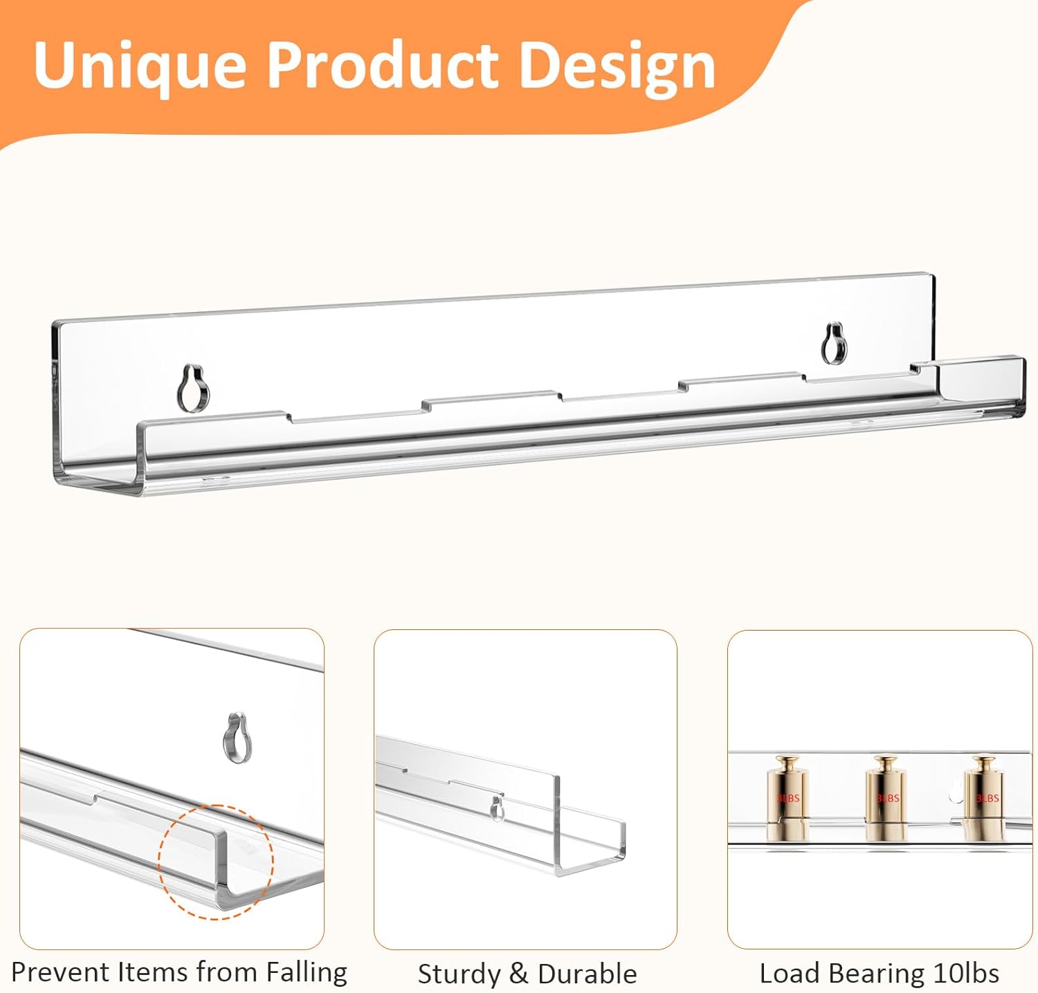 12 Pack Vinyl Wall Mount Shelf, 12" Vinyl Record Holder, Clear Record Shelf Display and Storage, Acrylic Shelves for Wall, Nursery, Living Room, Bedroom