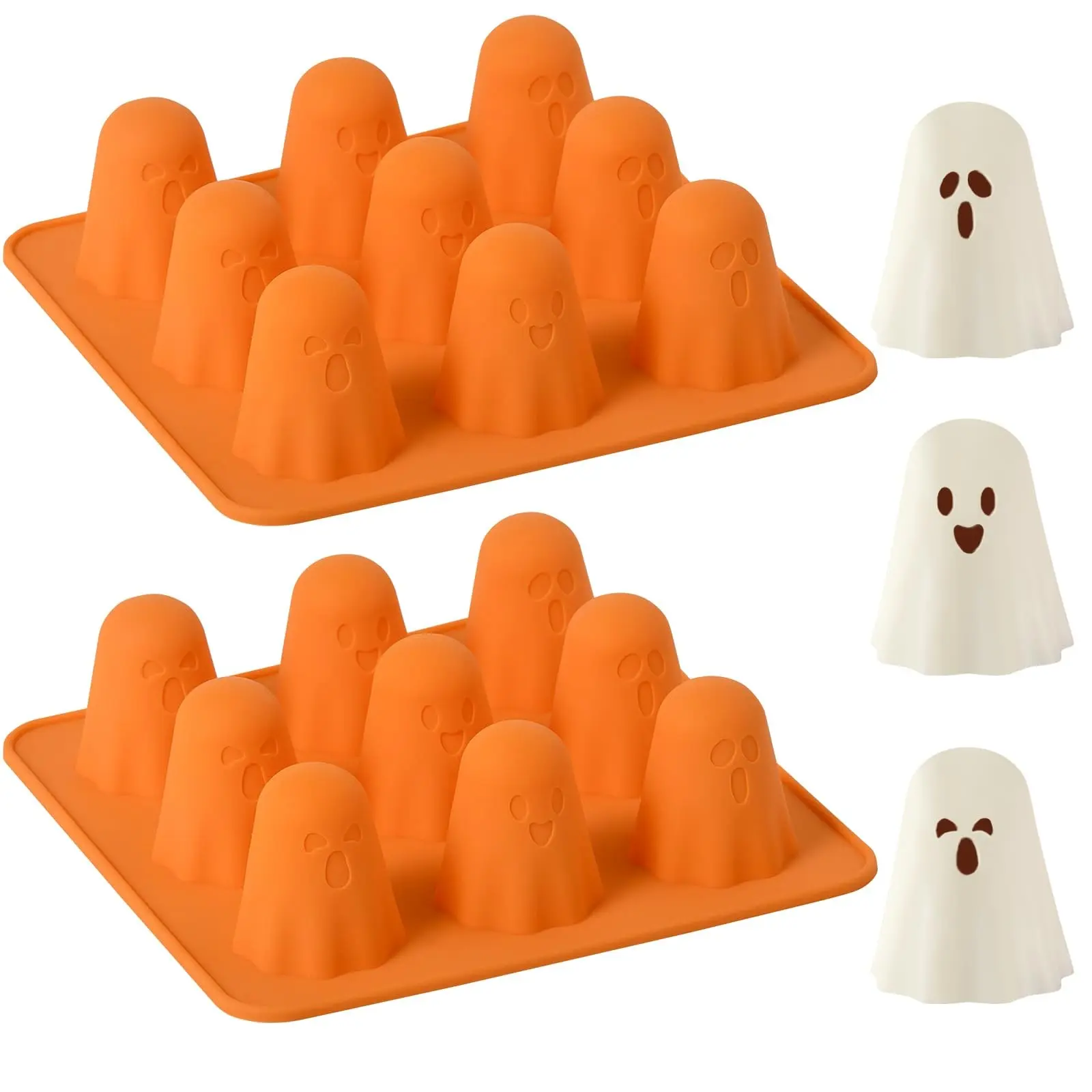 Ghost Silicone Molds 2 Packs, Non-Stick 3D Chocolate Molds, 9-Cavity Cute Ghost Mold, Jelly Gummy Candy Pudding Ice Cube Resin Cake Party Decorations, Jello Molds