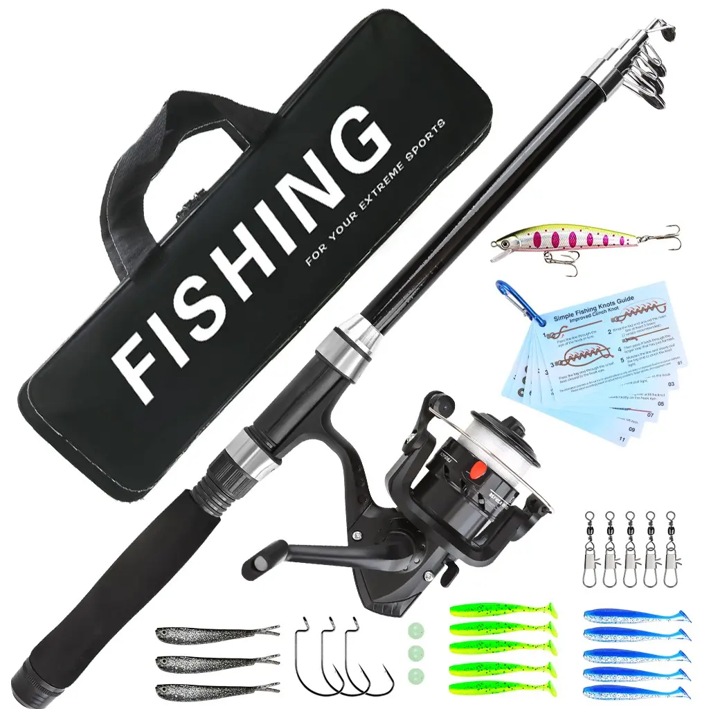 Portable Spinning Rod and Reel Combo, Mini Retractable Short Pole Design, Equipped With Carry Storage Bag Complete Assorted Soft Hard Lure Tackles, Daily Stream Wild Fishing Gear For Beginners