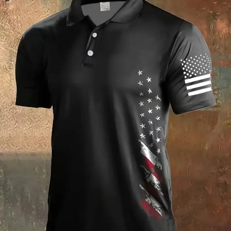 Men's American Flag, Casual Short Sleeve Graphic Tee, Slim-Fitting Long Clothing, Perfect for Daily Wear, Casual Polo Shirts