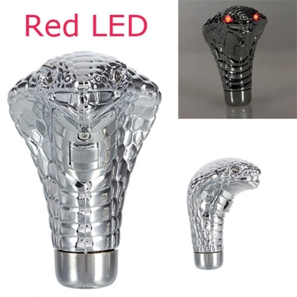 Chrome Snake Gear Shift Knob with LED Eyes, Red & Blue Lighting, Universal Manual Car Shifter, Custom Interior Accessory for Cars