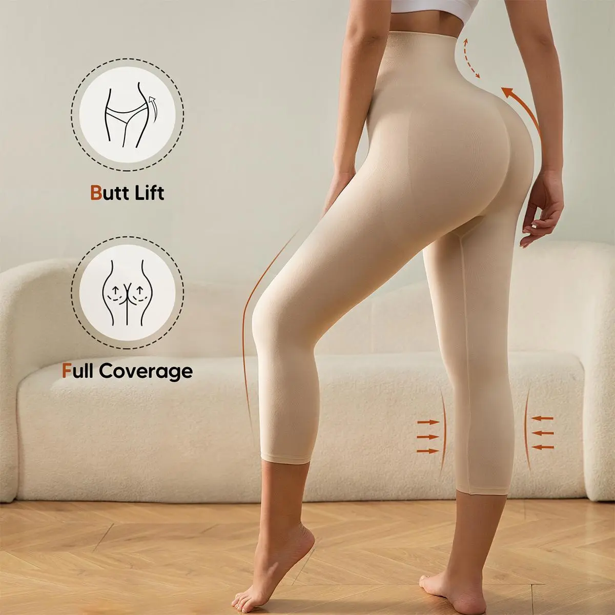 Women Seamless High Waisted Capri Leggings - Premium Stretchy 3/4 Length Cropped Yoga Pants - Soft Breathable Active Wear Tights