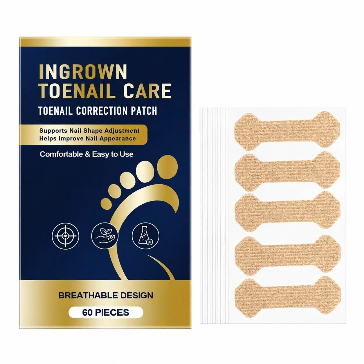 60 Pcs Breathable Ingrown Toenail Strips Gentle Toenail Corrector Patches for At-Home Pedicure and Daily Foot Care
