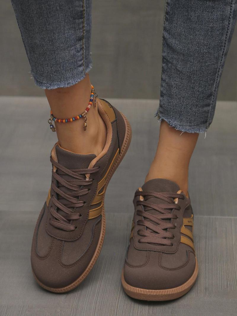 Women's Fashionable Patchwork Lace Up Low Top Casual Flat Sneakers , Casual Comfortable Sports Walking Shoes for Daily Wear, GAT Female All-match Round Toe Casual Shoes for Women & Girls