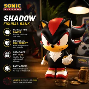 Official Sonic Shadow Piggy Bank, Large Anime Game Collectible Statue, Desktop Decor, Cool Savings Jar, University Dorm Decoration, Gift for Teen Boys