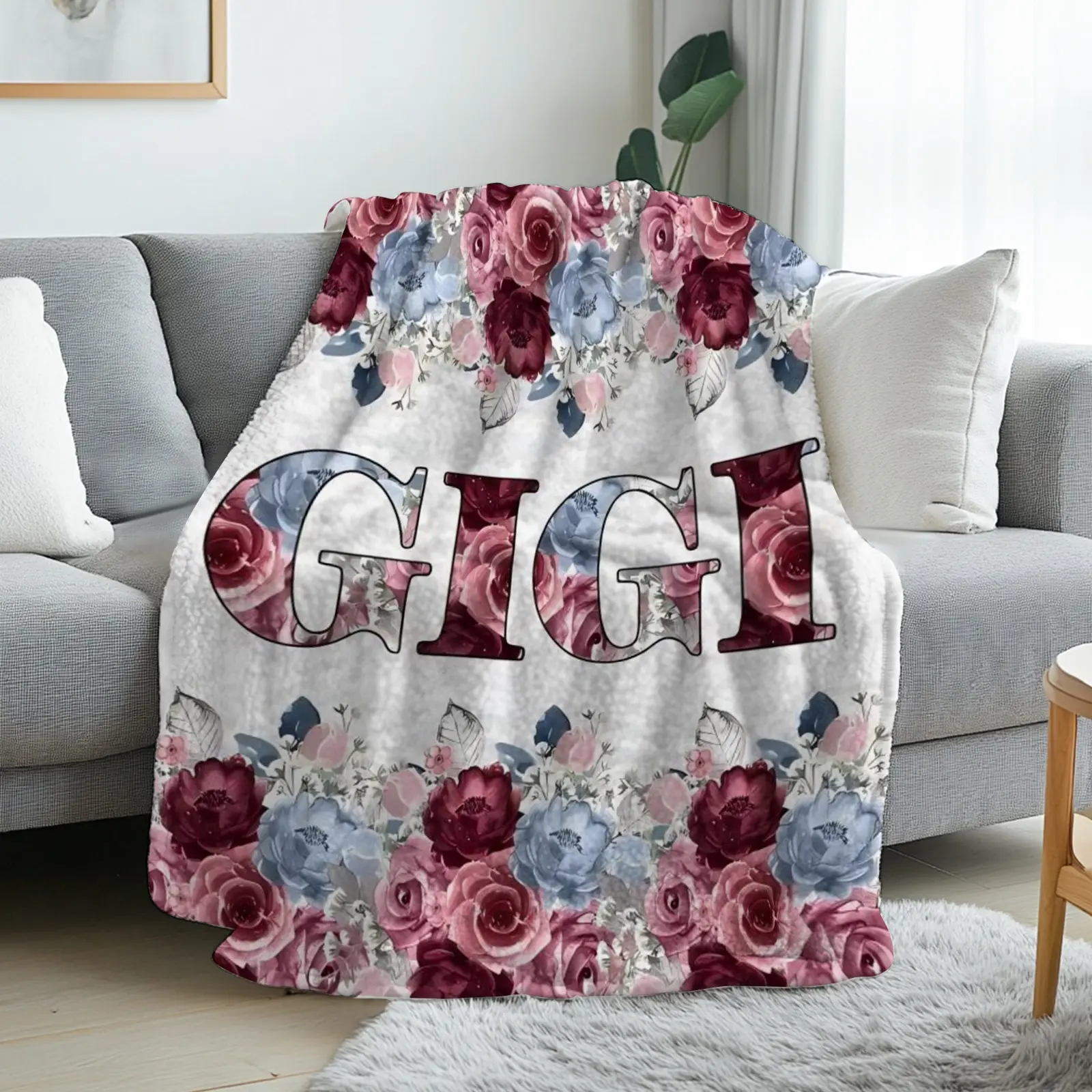 1pc, Floral Gigi, Flannel Blanket Soft, Warm, Elegant Flower Design Print Pattern, for Sofa, Bed, Living Room, AllSeason Use, Halloween | christmas | room decor | fall decorations for home, 280gsm, Seasonal Decor, Bed Cover, Decorative Blanket