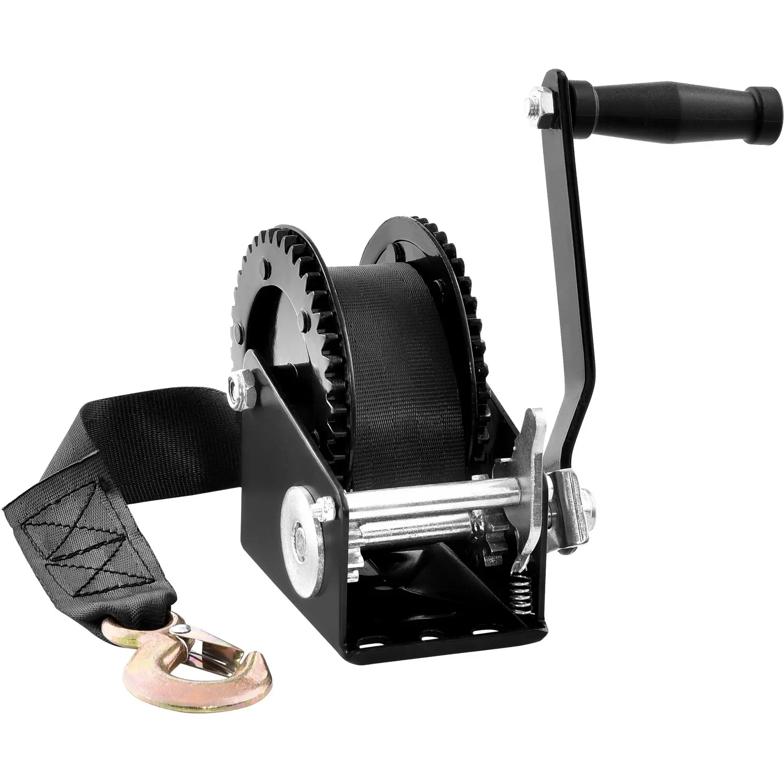 【DealsForYouDays】VEVOR Hand Winch, 2000 lbs Pulling Capacity, Boat Trailer Winch Heavy Duty Rope Crank with 23 ft Polyester Strap and Two-Way Ratchet, Manual Operated Hand Crank Winch for Trailer, Boat or ATV Towing