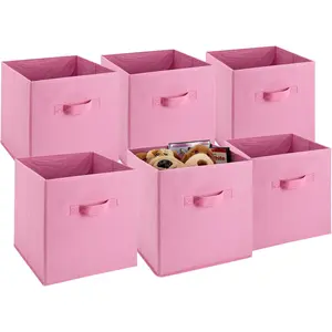 6-Pack Foldable Cube Storage Bins – Decorative Collapsible Organizer for Shelves, Closets, Underbed, Clothes, or Kids’ Toys (Pink)