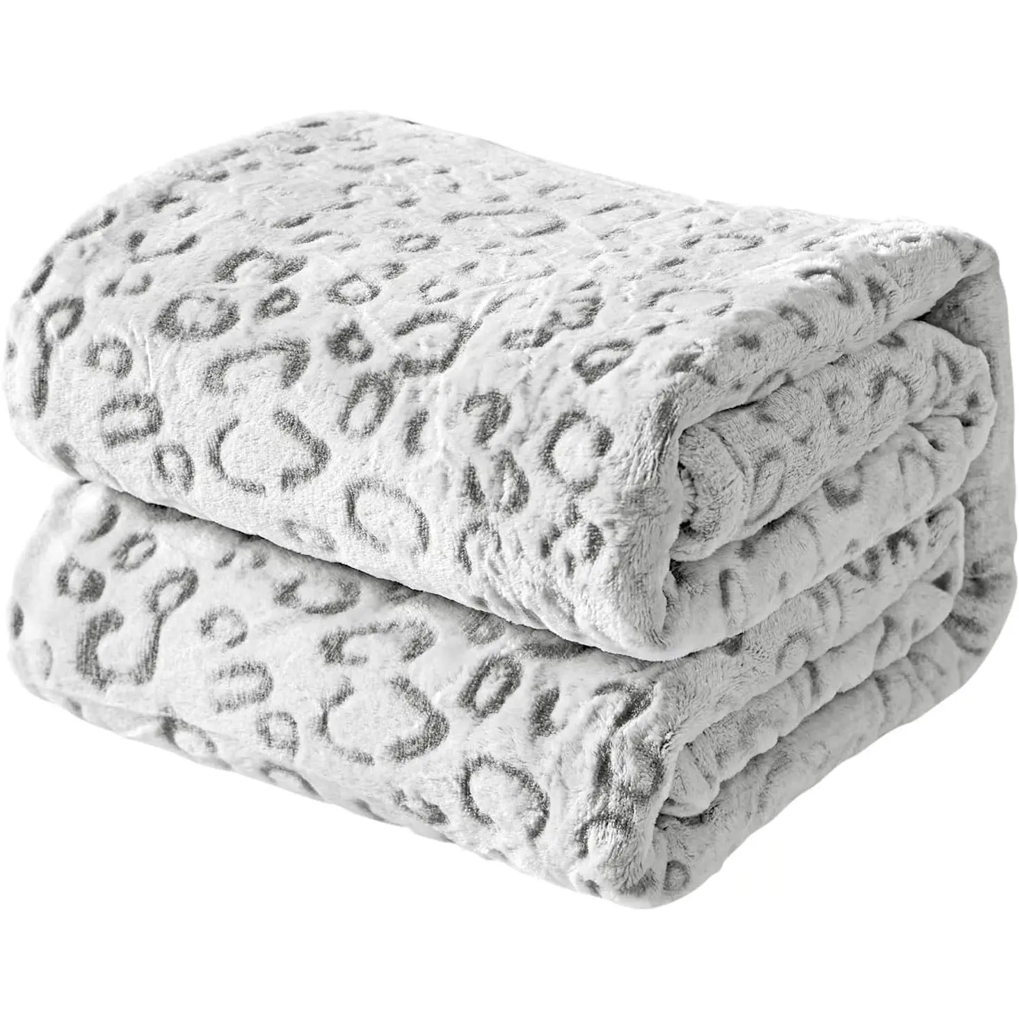 Grey Leopard Flannel Fleece Throw Blanket, 90x90" Lightweight Wrinkle-Free Cozy Plush Microfiber Bedspread for Adults