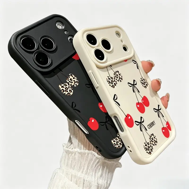 Charming Cherry Bow Pattern iPhone Case - Soft TPU Bumper Shockproof Protection Casing with Delicate Ribbon Accents for iPhone 11-17 Series Pro/Pro Max/Standard, Premium iOS Devices Accessories Gift for Girls