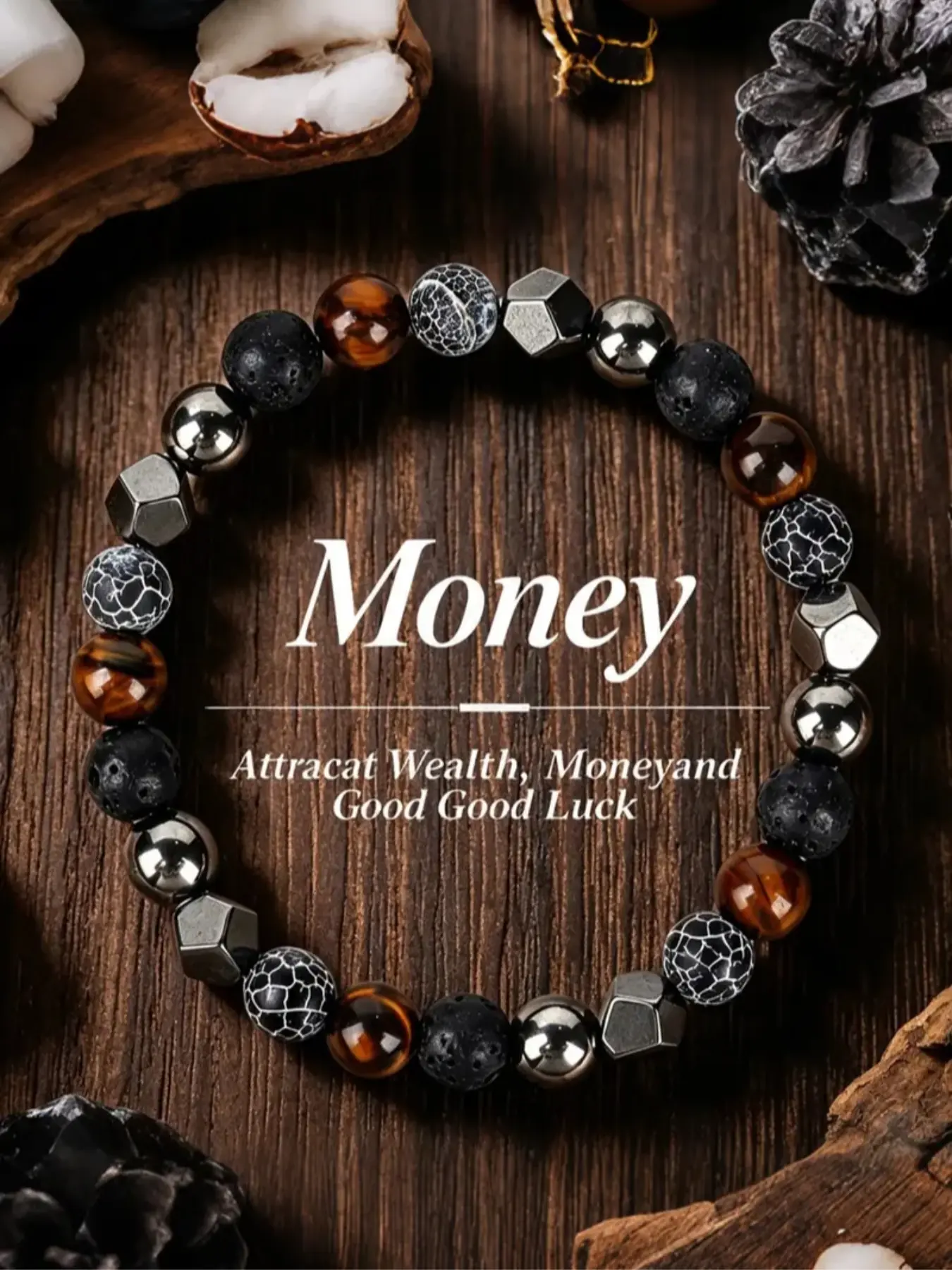 Men's Money Magnet Hematite Bracelet - Faceted Black Stone Beaded Attraction Bracelet to Attract Wealth & Good Luck - Power Energy Jewelry Crystal Bracelets